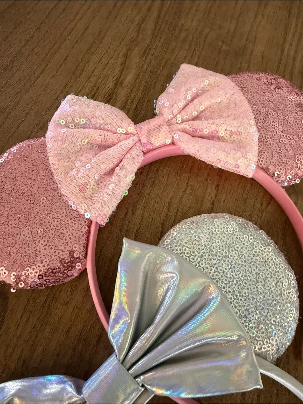 Pink and Silver Sequin Mouse Ear Headbands with Bow - Women's Accessory